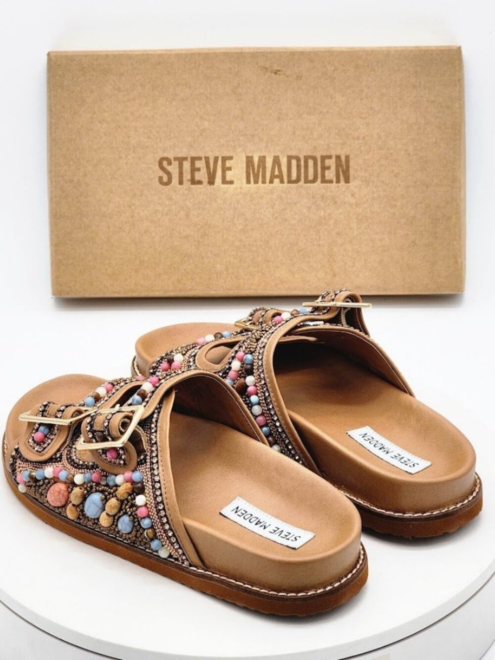 Steve Madden Cabo Multi Beaded Embellished Sandals Women’s Size 8 Slides - Picture 6 of 14